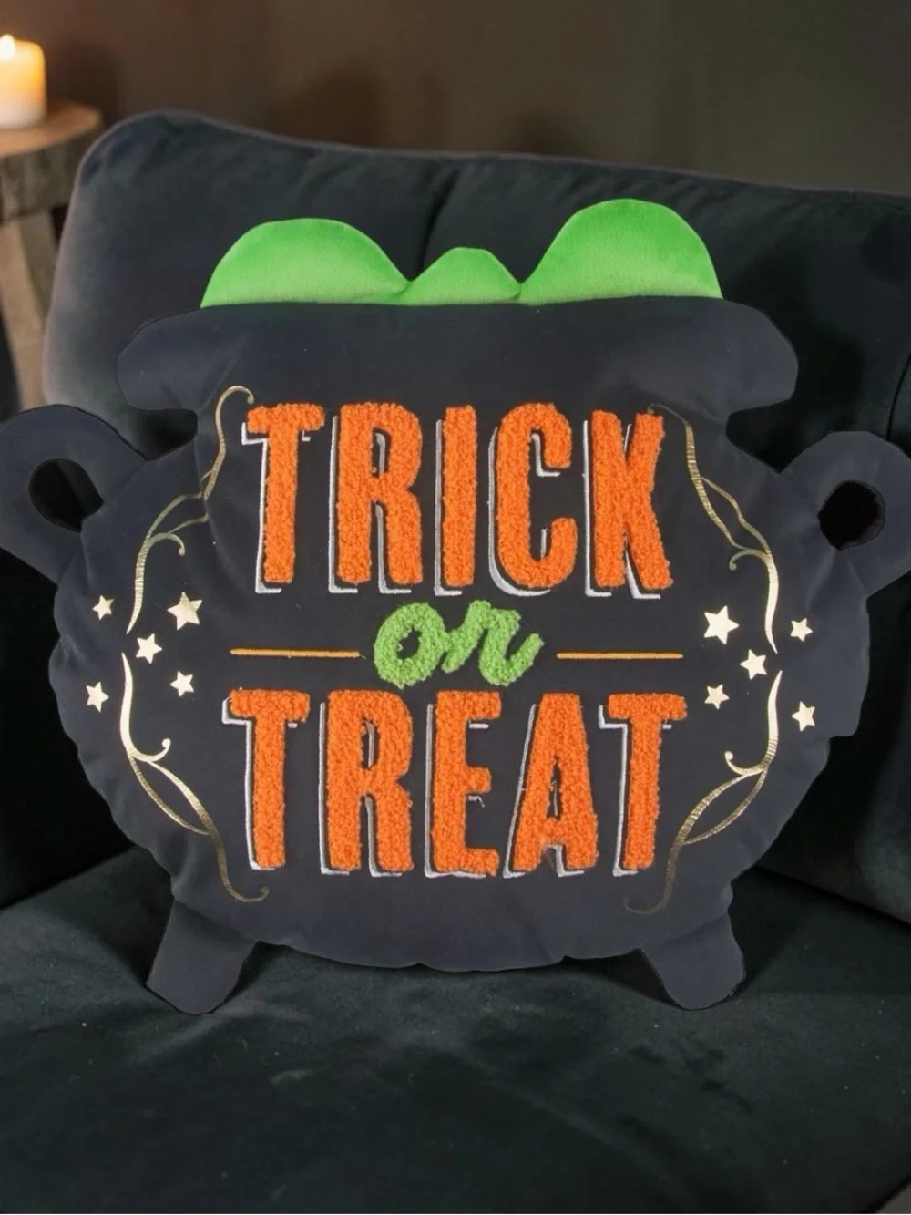 Halloween 'Trick or Treat' Decorative Pillow - Black, Orange & Green